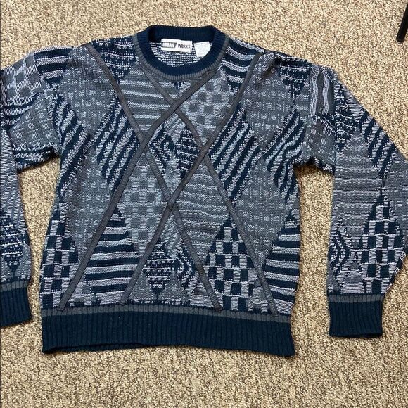 VTG, 80s Urban Works  Blend Sweater-Leather Trimmed Gray Black Size 8 Unisex - Picture 2 of 9